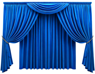 blue curtain of a theater on a white and png background 3d rendering