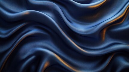 Fototapeta premium Deep blue satin fabric flows and ripples, showcasing its luxurious texture and sheen