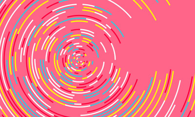 Dynamic spiral pattern of colorful curved lines on pink background, ideal for modern, tech, or energetic design themes.