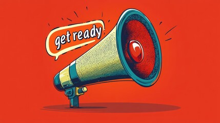 A colorful megaphone stands out, urging everyone to get ready