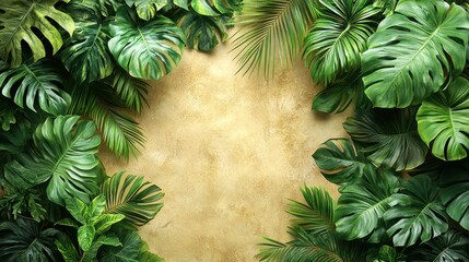 Vibrant foliage encircles a warm golden surface, creating a serene and exotic atmosphere