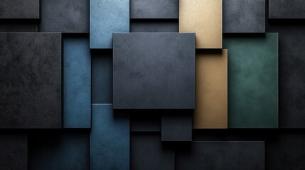 A unique arrangement of textured panels showcases deep colors and geometric forms