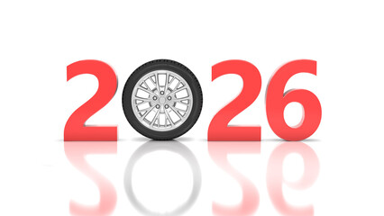 New Year 2026 Creative Design with Wheel Concept - 3D Rendered Image