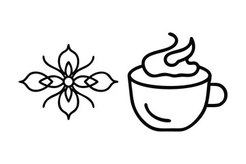 Floral ornament and coffee cup with cream decorative