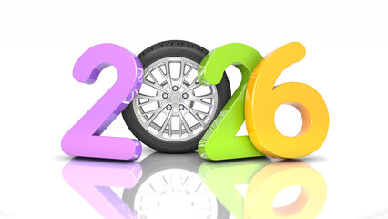 New Year 2026 Creative Design with Wheel Concept - 3D Rendered Image