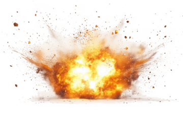 Explosion bursting with fire and debris isolated on transparent background
