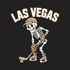 Skeleton hockey player wearing cap and skates with las vegas text ice hockey skating