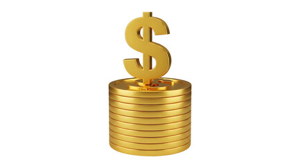 Golden dollar sign on stack of coins