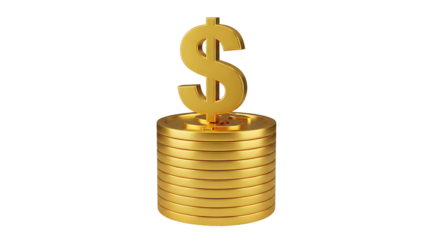Golden dollar sign on stack of coins