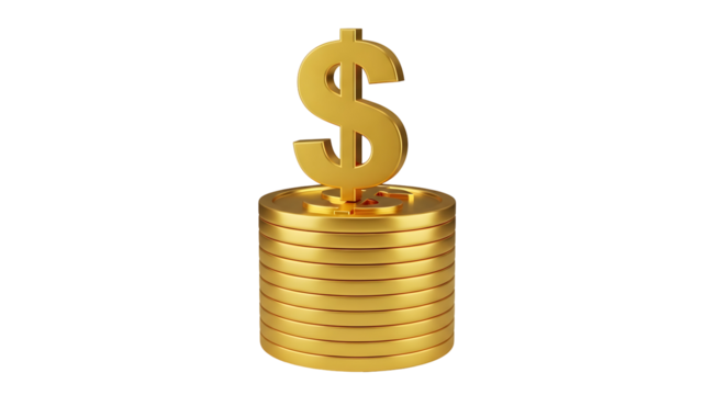 Golden dollar sign on stack of coins