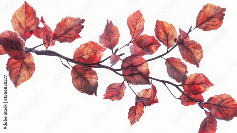 Poster a close-up shot of a tree branch featuring vibrant red leaves