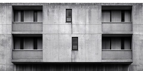 modern concrete apartment building facade with balconies in black and white