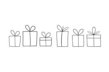 Various sized gift boxes with bows presents wrapped gifts