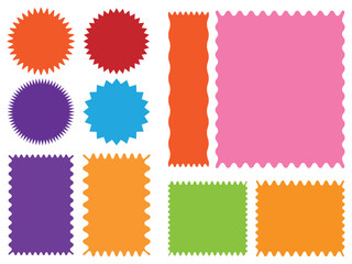 Set of Zigzag and colorful Shape. Rectangle shape frame with zigzag edge. Elements for design of text box, badge, banner. Rectangle, square and oval shape frame with zigzag edge