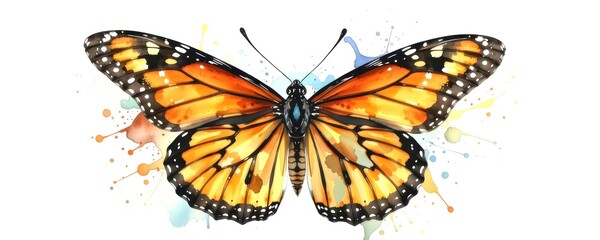 Vibrant Orange Butterfly with Artistic Splash Background
