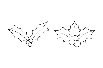Holly leaves and berries outline christmas holiday