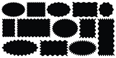 Zig zag wavy edge rectangle frame or border shapes set. jagged geometric rectangular. Abstract elements for promo material, web template, stickers, or social media design. Vector-EPS 10