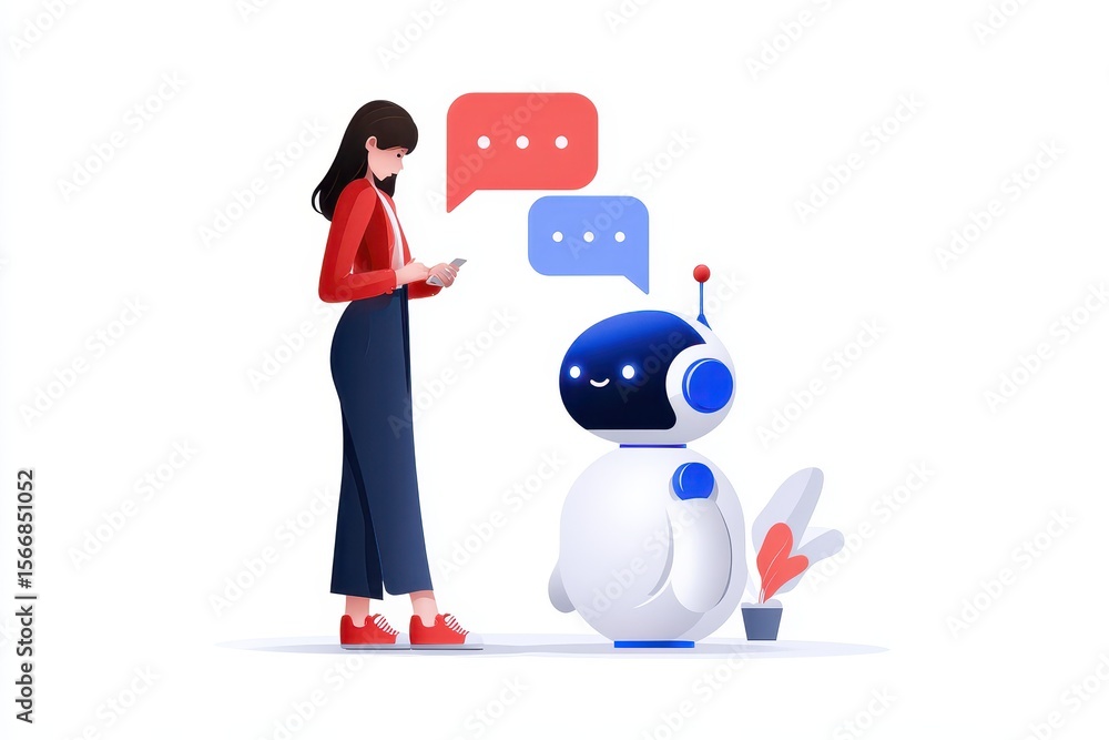 Aufkleber person interacting with a friendly robot while exchanging messages in a modern digital setting