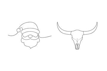 Santa Claus face and bull skull christmas animal skull