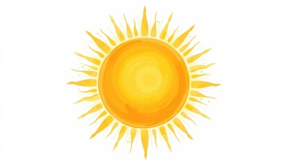 Bright Yellow Sun Graphic with Radiating Rays on a White Background