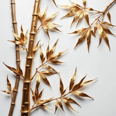 Golden Bamboo Stems and Leaves on Light Background for Decoration