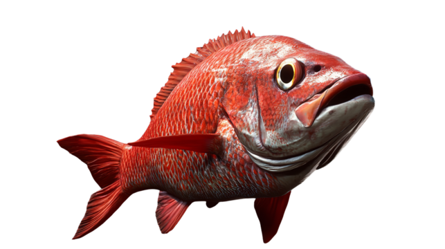 A striking red snapper emerging from the depths with an intense gaze a symbol of marine on transparent background
