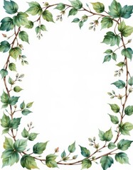 Elegant Botanical Frame with Green Leaves and Flower Buds Design