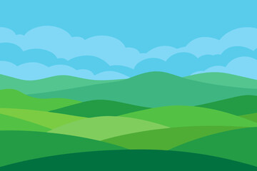 A Beautiful Vector Landscape Of Vast And Empty Rolling Green Hills Under A Clear Sky