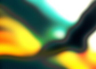 Abstract gradient of yellow orange green and teal with a grainy texture and dark outlines