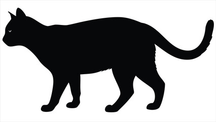 Obraz premium A sleek black cat silhouette is captured in profile, showcasing its elegant form and graceful posture against a clean white background. 