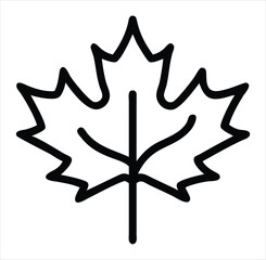 A simple black outline of a maple leaf representing Canada's national symbol isolated on a clean white background for graphic design 