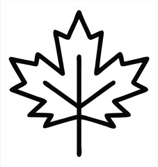 A simple black outline drawing of a maple leaf representing Canada's national symbol isolated on a clean white background