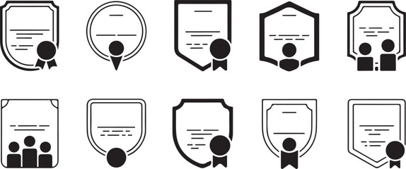 Certificate and Badge Icon Set – Outline and Solid Style Award Icons for Achievement, Honor, and Certification