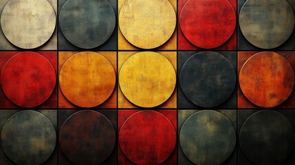 Bold circles in warm hues create a striking visual impact on a rustic backdrop