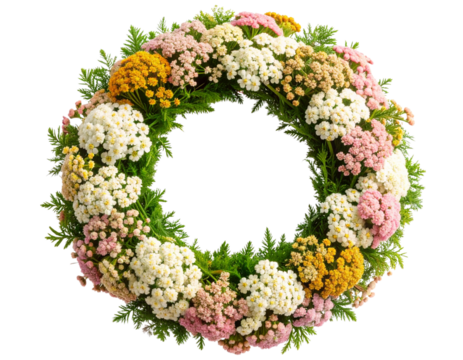  Yarrow Wreath in Soft Garden Style, isolated on a transparent background. - Powered by Adobe