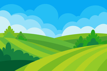 Obraz premium A Grand And Sweeping Vector Illustration Of Rolling Green Hills Under A Clear Sky
