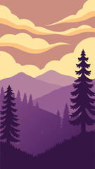 Fototapeta premium An Atmospheric Evening Landscape With A Dark Silhouette Of Trees Against A Red Sky