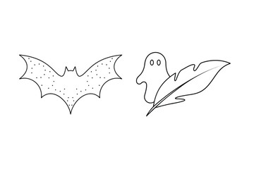 Spooky bat and ghost with feather halloween