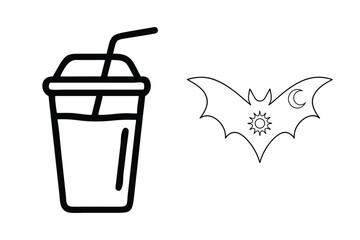 Drink cup and bat with celestial symbols straw moon