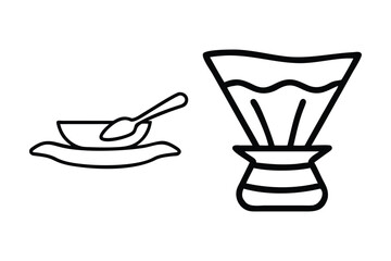 Bowl with spoon and pour over coffee maker black and white