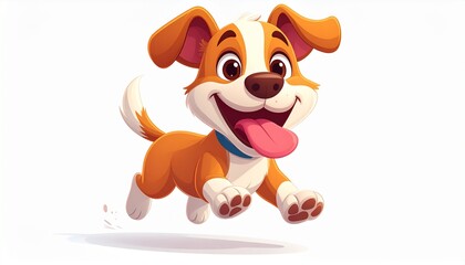 Naklejka premium Hyperactive cartoon dog running with tongue out, exaggerated expression, cute style