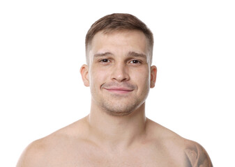 Obraz premium Handsome man after shaving on white background