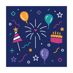 Naklejka premium Festive Celebration Icons with Fireworks Sketch