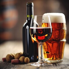 Rich flavors of wine and beer unite, inviting moments of relaxation with friends