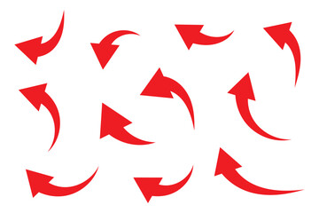 Set of curved arrows isolated on white background. Curved arrows, hand drawn curved arrows. Set long red curve arrow icon vector .red curve arrow icon set. long arrow icon set. curve arrow vector.