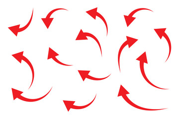 Set of curved arrows isolated on white background. Curved arrows, hand drawn curved arrows. Set long red curve arrow icon vector .red curve arrow icon set. long arrow icon set. curve arrow vector.