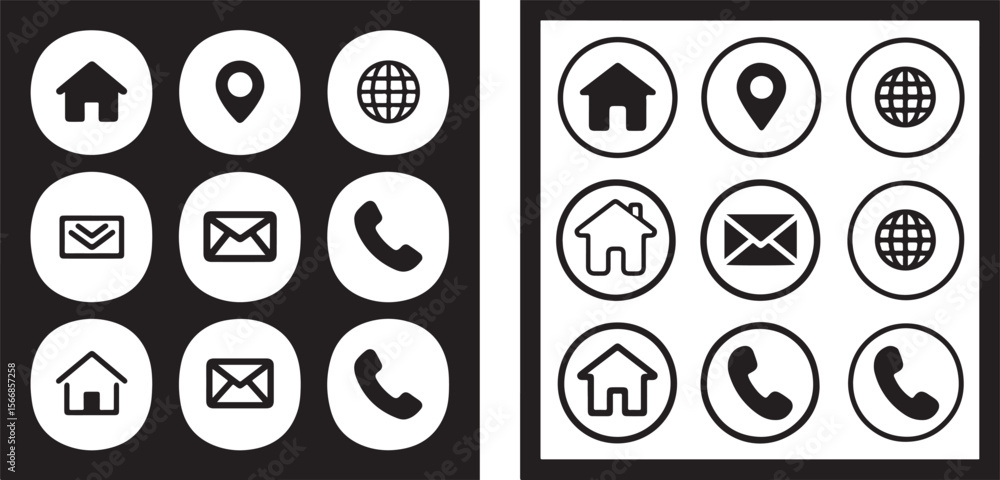 Poster black and white vector icon set for web buttons and computer technology illustrations