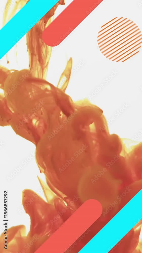 Poster animation of moving shapes and clouds on white background