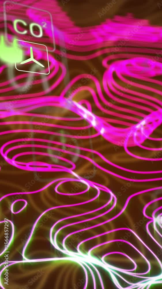 Poster animation of eco icons and data processing and network of connections