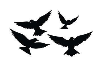 Flying birds silhouettes on white background.
